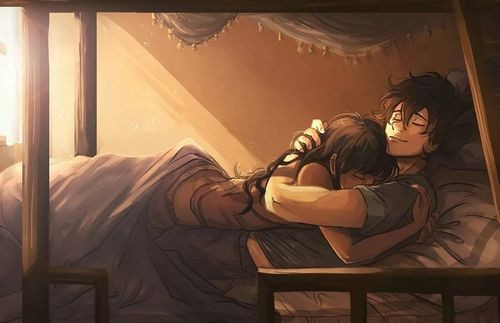 Create meme: anime guy and girl in bed, sleeping together art, hugs in bed art
