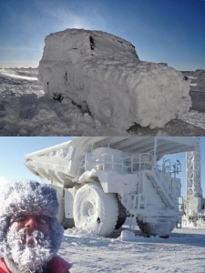 Создать мем: суровые морозы, белаз в снегу, большие машины на севере