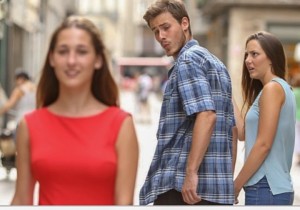 Создать мем: the girlfriend, мем парень оборачивается, distracted boyfriend meme