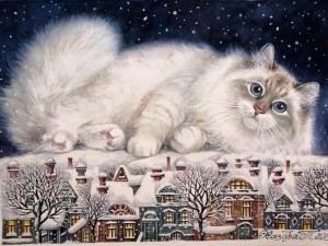 Создать мем: зимний кот инна байденко вышивка, снежные коты татьяны хазовой, зимние котики
