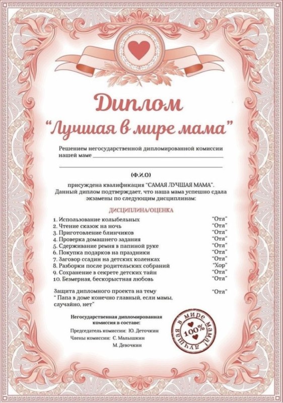 Create meme: diploma of the best mom, diploma of my beloved mother, diploma for mom's birthday