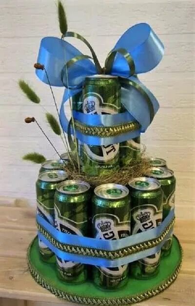 Create meme: beer cake, a gift from beer cans, beer cake for a man's birthday