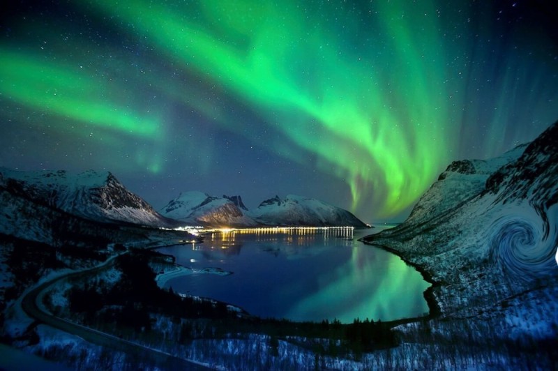 Create meme: Northern lights, Norway senja northern lights, polar lights