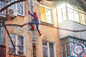 Create meme: industrial climber, Spider-man, Spiderman on the wall