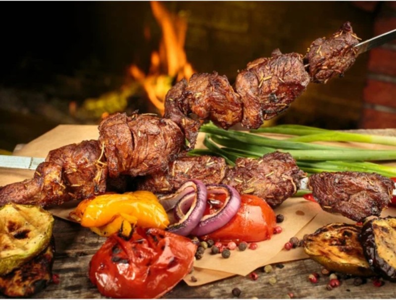 Create meme: kebab , delicious barbecue, beef kebab