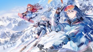 Create meme: anime winter, anime skiing, anime girls