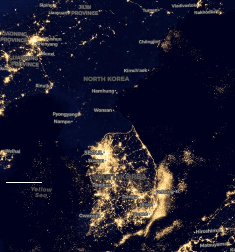 Северная корея фото со спутника ночью