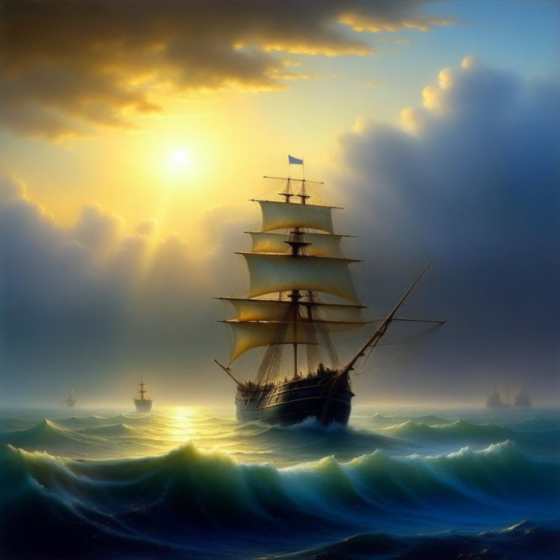 Create meme: painting the ship, nature , sailboat painting