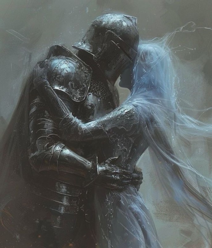 Create meme: knight , Knight girl, The knight hugs the lady