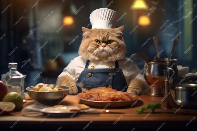 Create meme: cat cook, The cat is cooking, The cat is cooking