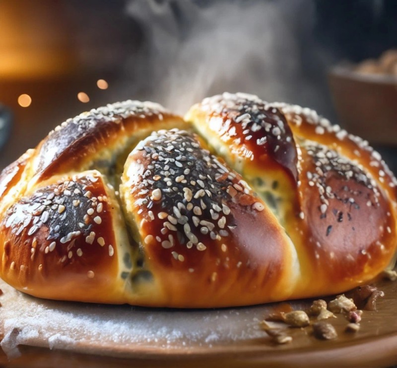 Create meme: bun plaited hala, hala braided with poppy seeds, hala Israeli bread