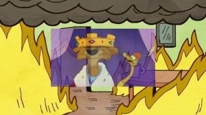 Создать мем: мем пес в горящем доме, робин гуд мультфильм лев, робин гуд мультфильм 1973 принц джон