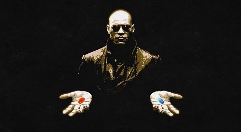 Create meme: matrix two pills, Morpheus two pills, morpheus matrix 2 tablets