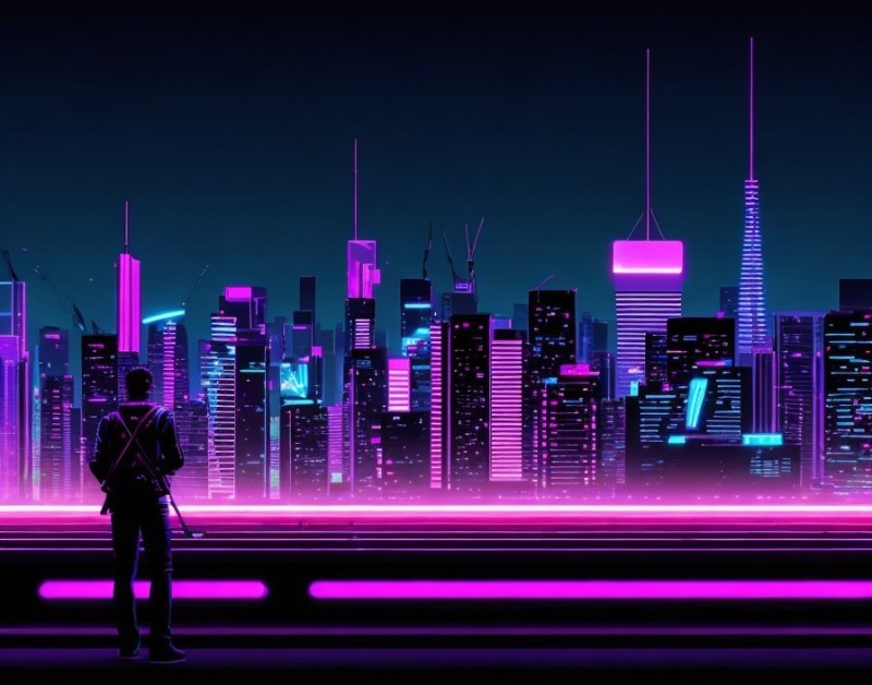 Create meme: Retrowave neon city, city neon, neon night city