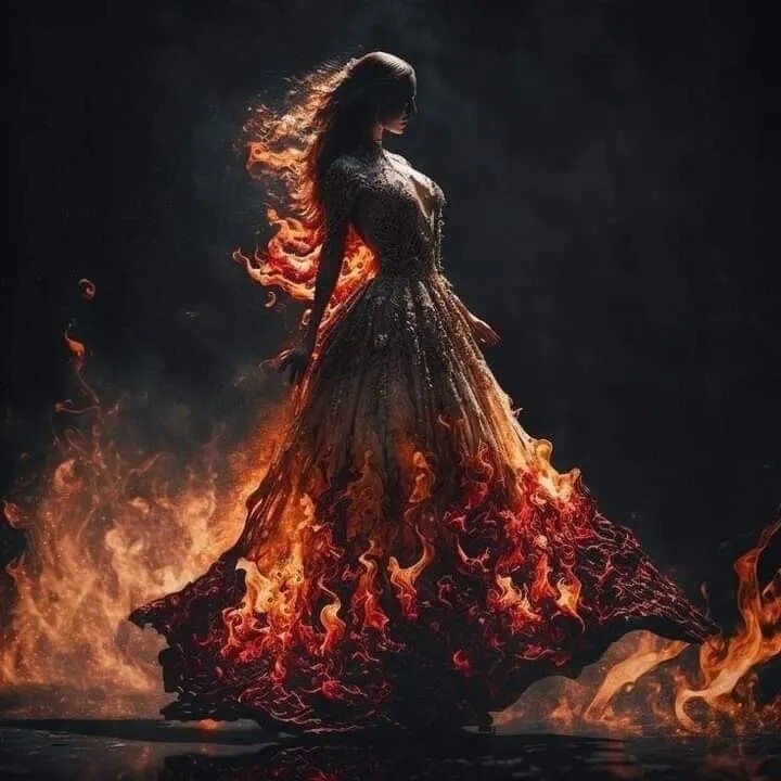 Create meme: Fire of dreams art, The girl in the fiery dress, fantasy dresses