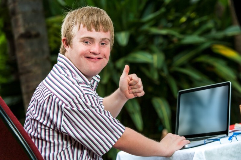 Create meme: down syndrome , people with down syndrome , down at the computer