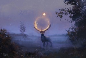 Create meme: stag night, deer, deer in the forest