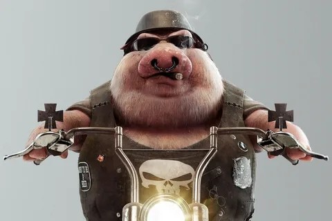 Create meme: A brutal pig, cool pig, pig in a helmet