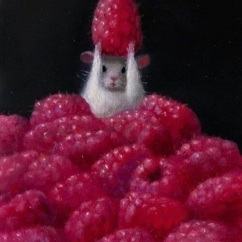 Create meme: A mouse in a raspberry painting, a mouse in a raspberry, a mouse in a raspberry