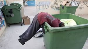 Create meme: homeless in a dumpster, trash