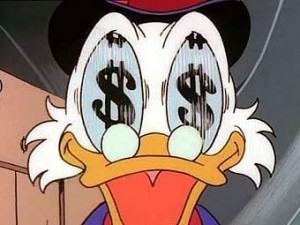 Create meme: Scrooge McDuck money in his eyes, Scrooge McDuck dollars in the eyes, money