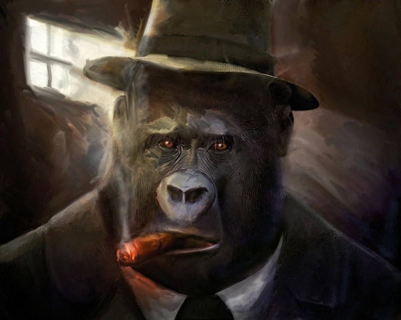 Create meme: gorilla monkey, gorilla in a suit, monkey with a cigar