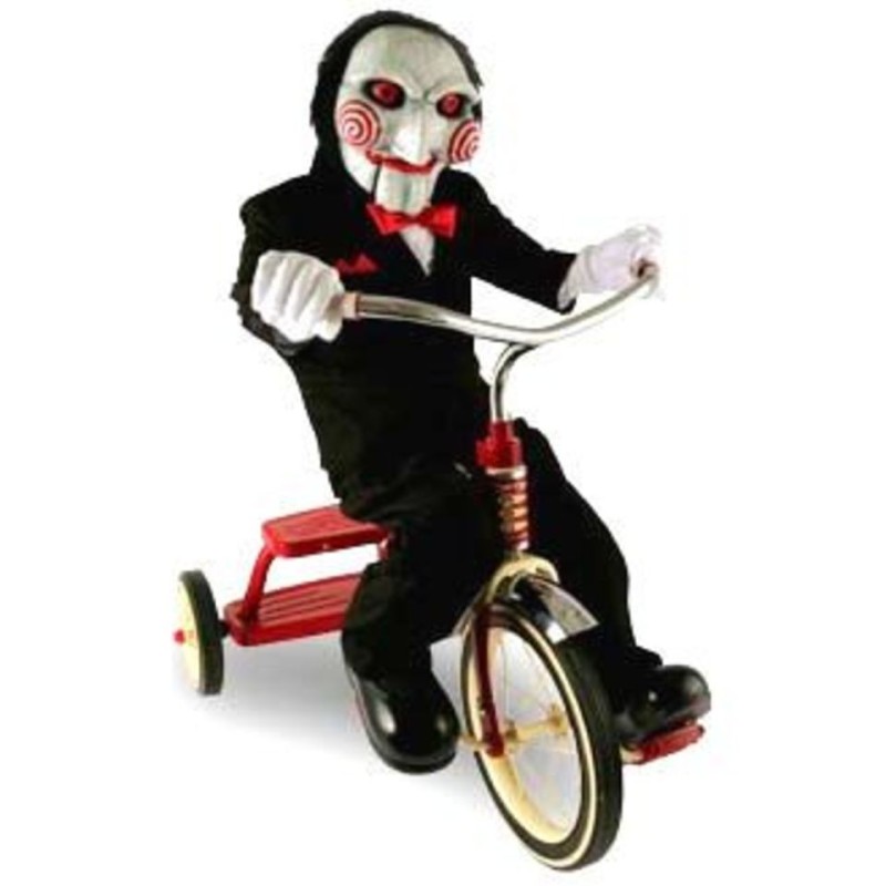 Create meme: the doll from saw, saw the bike, saw on a bicycle meme