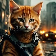 Create meme: a cat with a gun, military cat, cat 