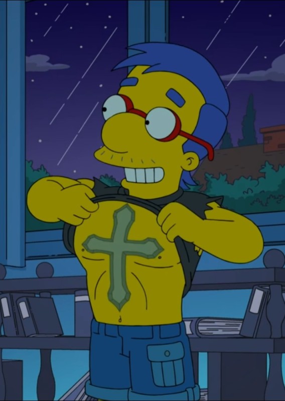 Create meme: the simpsons , The Simpsons Milhouse Jock, Millhouse Simpsons Jock