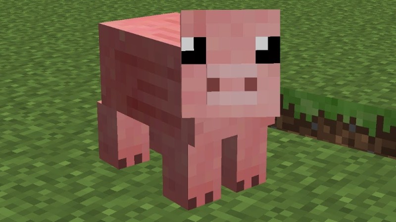 Create meme: pig minecraft, pig from minecraft, tamed a pig in Minecraft