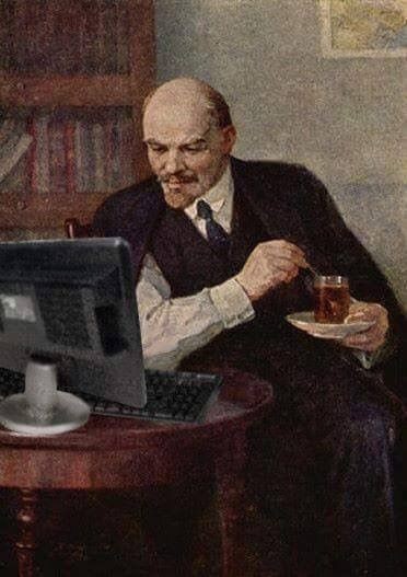 Create meme: Vladimir Ilyich Lenin , Vladimir Ilyich Lenin drinks tea, Lenin at the table