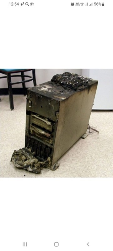 Create meme: a burnt-out computer, burned comp, blown up computer