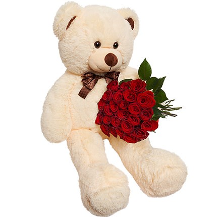 Create meme: a big bear with flowers, rose bear, teddy bear with flowers