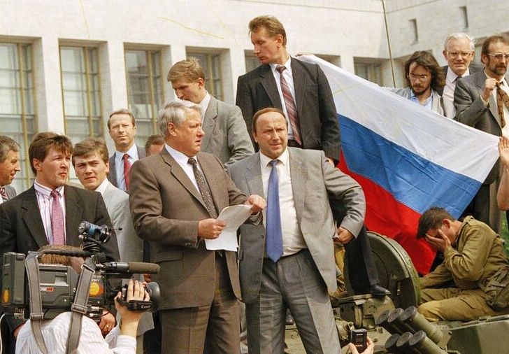 Create meme: Yeltsin's August coup, The August 1991 coup Yeltsin on a tank, yeltsin on a tank 1991