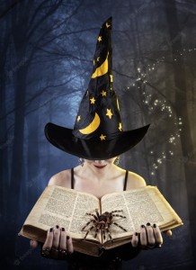 Создать мем: шляпа ведьмы, ведьмочка, ведьма с книгой