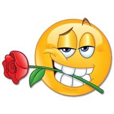 Create meme: emoticons funny, smiley face with a rose in his teeth, cards emoticons