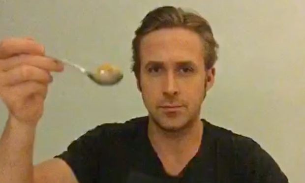 Create meme: Ryan Gosling , Ryan gosling cereal, Ryan Gosling eats cereal