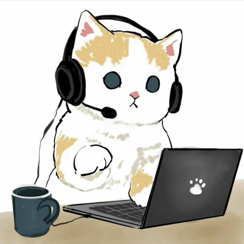 Create meme: cat at the computer, cat illustration, cat 