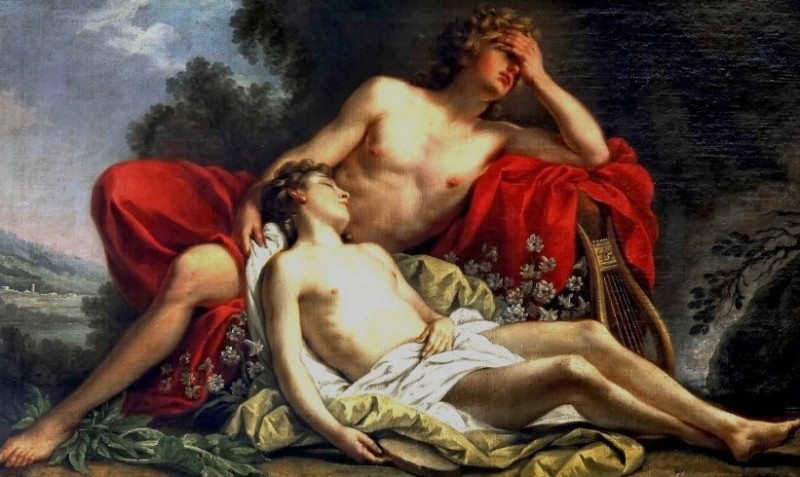 Create meme: Hyacinth and Apollo, apollo hyacinth and cypress, Apollo hyacinth and cypress engaged in music and singing