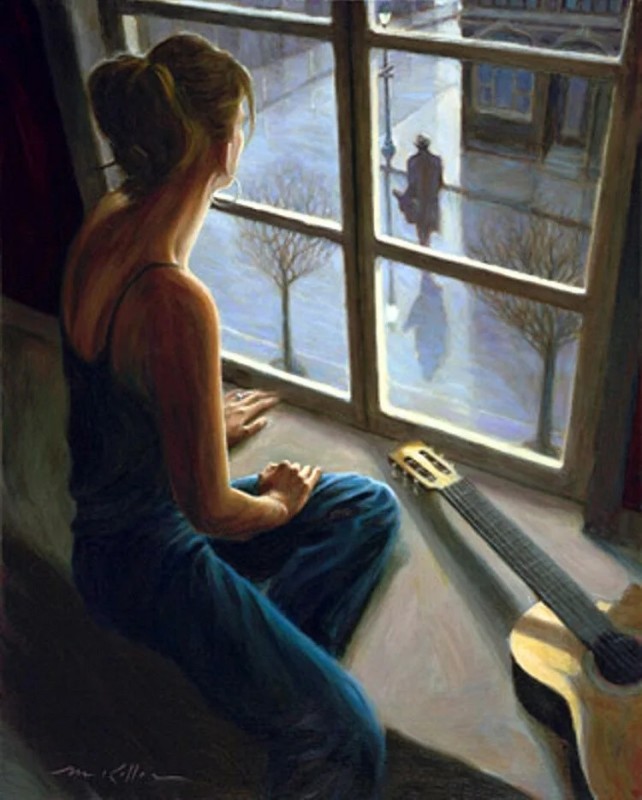 Создать мем: художник марк келлер девушка у окна, парень и девушка у окна, двое у окна