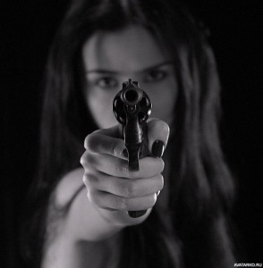 Create meme: gun, girl with a gun without a face, girl with a gun