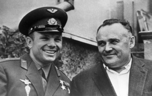 Create meme: Sergei Pavlovich Korolev with Gagarin, Gagarin and Korolev, Yuri Gagarin