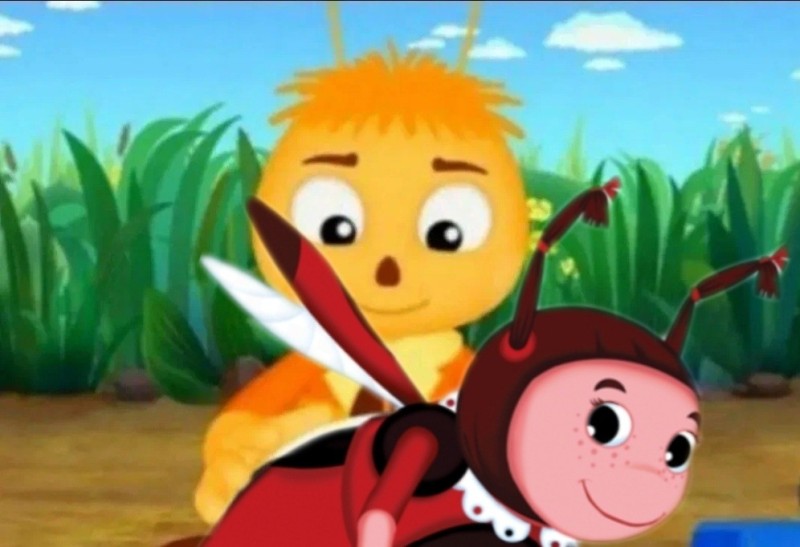 Create meme: Luntik and Mila bees, luntik and his friends mila, Mila and the bee from luntik