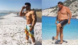 Создать мем: мужчина на пляже, толстые мужчины на пляже, ожидание реальность