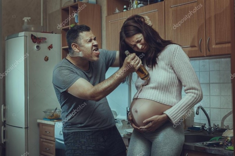 Create meme: the husband beats the wife, a man with a pregnant wife, pregnancy 