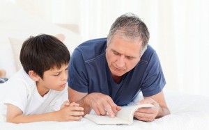 Create meme: pictures of boys and men, the boys listen to grandpa photos, child father computer