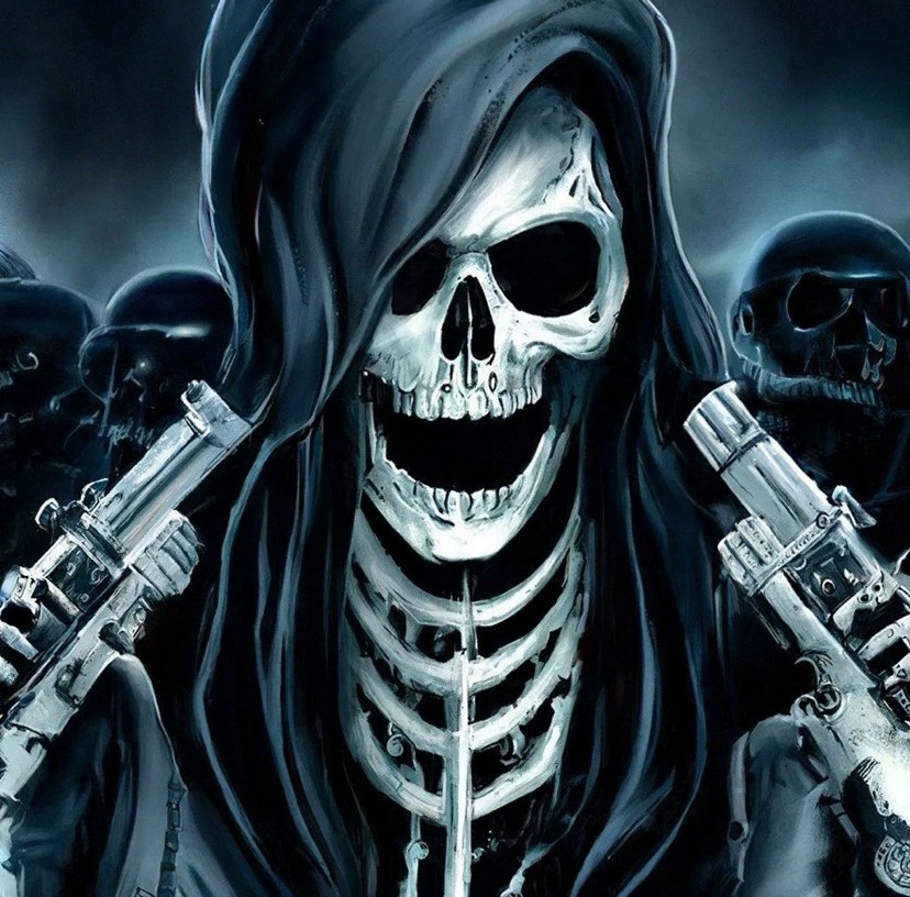 Create meme: a skeleton with a revolver, skeleton , skeleton with a gun