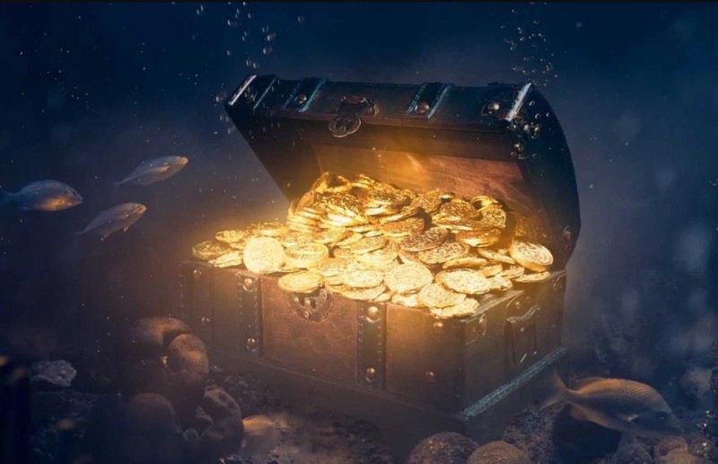 Создать мем: сокровища на дне моря, золотой сундук, аффирмации на деньги и богатство