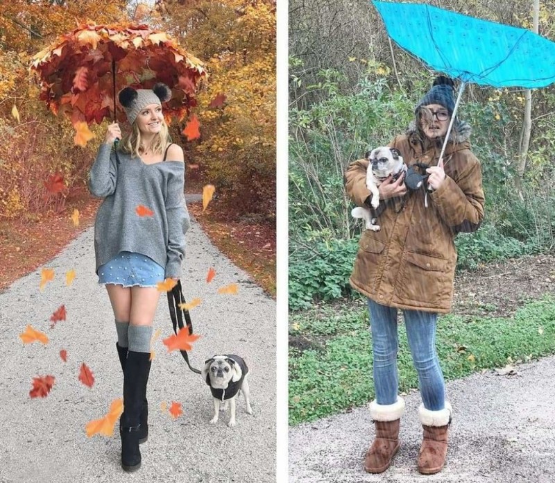 Create meme: autumn photo shoots, autumn photo shoot expectation and reality, autumn photo shoot of a girl