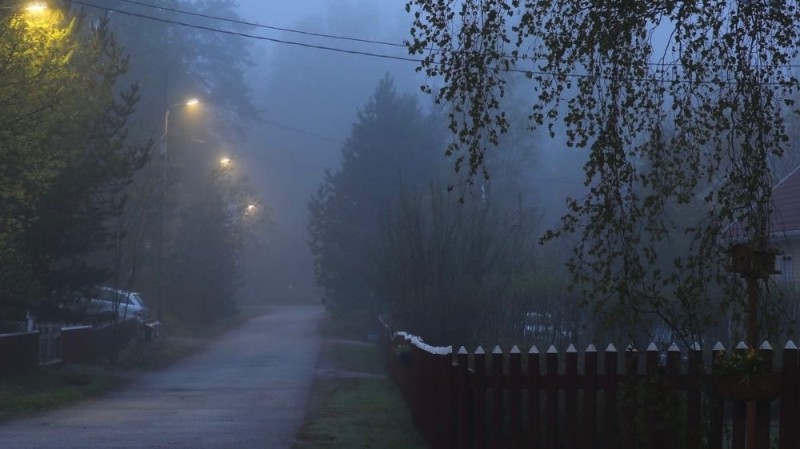 Create meme: night landscape, autumn mist, foggy evening